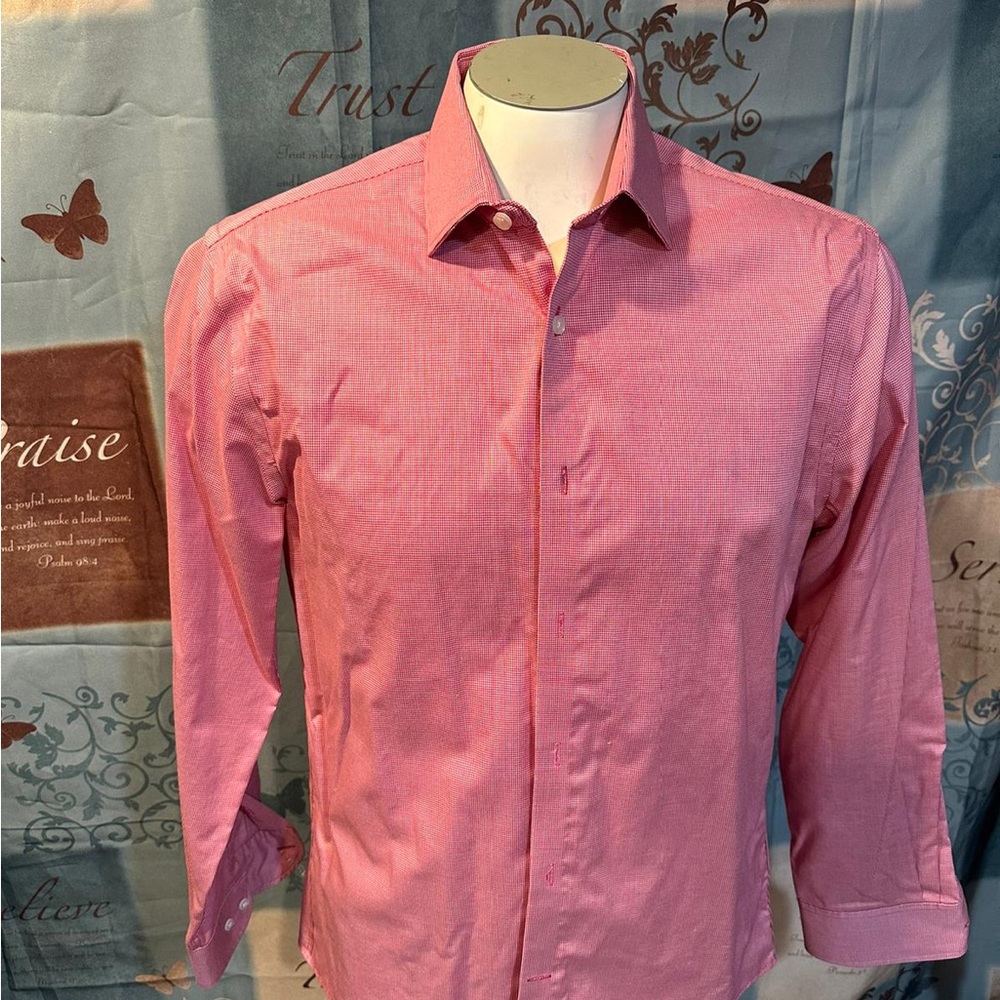 Tommy Hilfiger Mens 15 Button Down Shirt Ruby Long Sleeve 32-33 Cotton Slim Fit